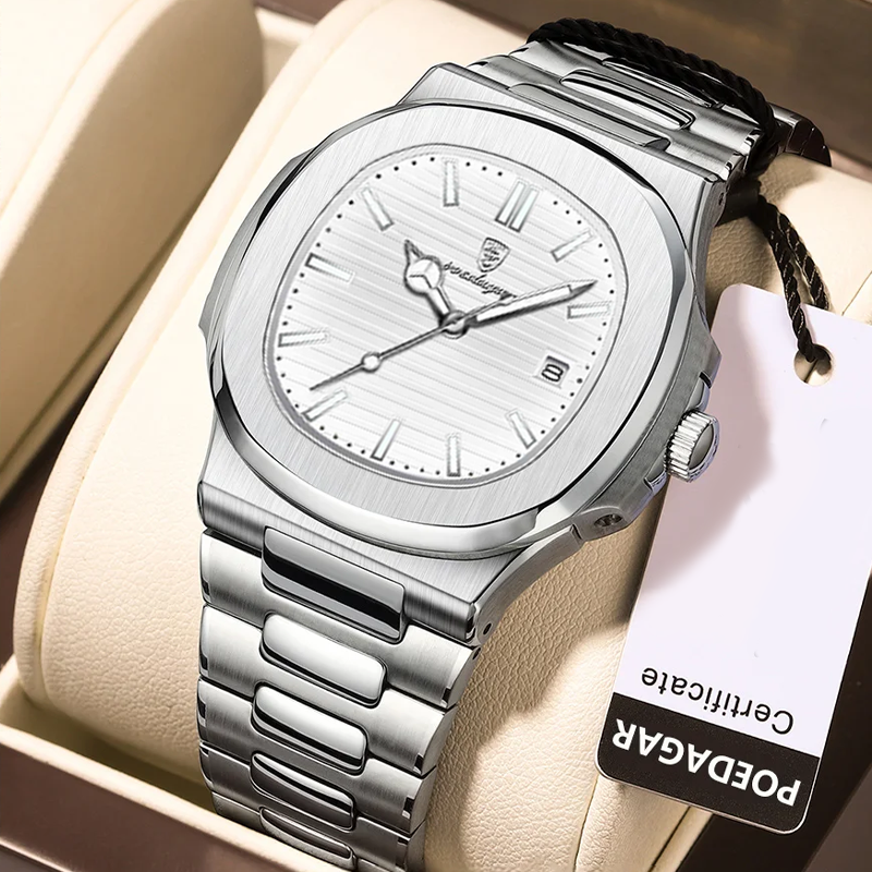 Poedagar PO613 Luxury Stainless Steel Strap Watch (Silver White)